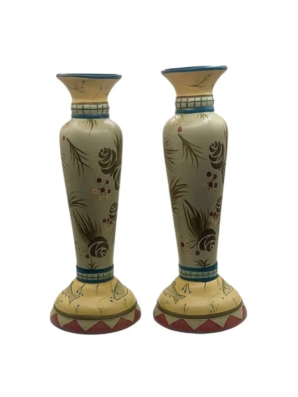 Hand Painted Fish Candle Holder Set Of 2 High Country Lodge Danna Cullen Ceramic
